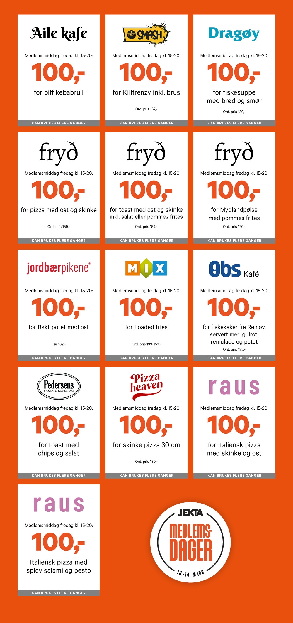 Medlemsmiddager 13.-14. mars